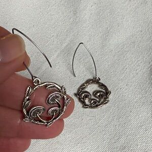 Silver mushroom Earrings wire dangling